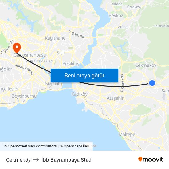 Çekmeköy to İbb Bayrampaşa Stadı map