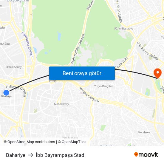 Bahariye to İbb Bayrampaşa Stadı map