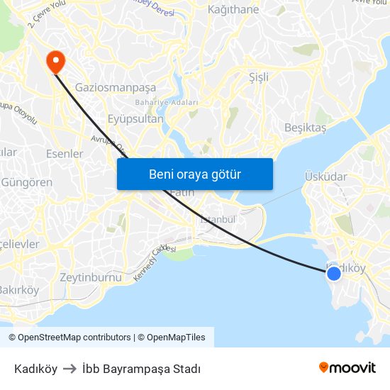 Kadıköy to İbb Bayrampaşa Stadı map