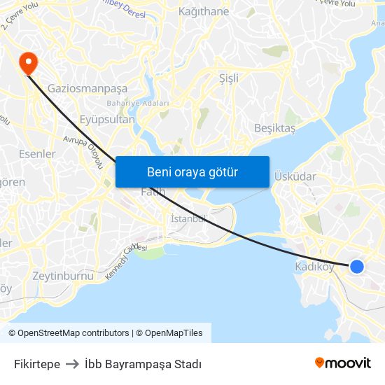 Fikirtepe to İbb Bayrampaşa Stadı map