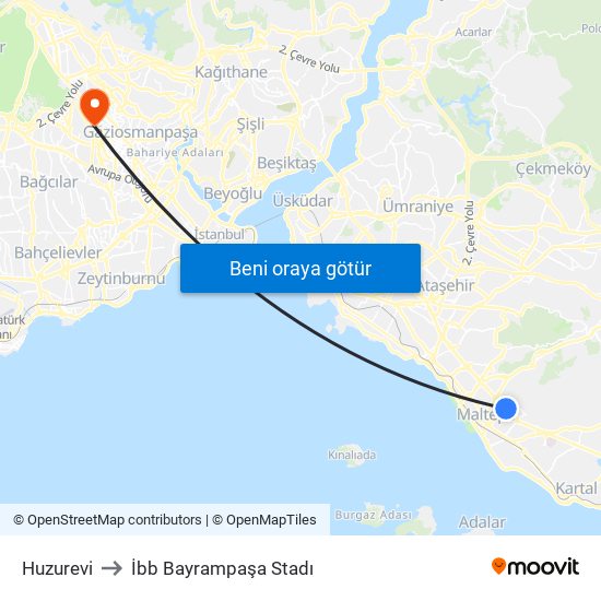 Huzurevi to İbb Bayrampaşa Stadı map