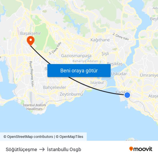 Söğütlüçeşme to İstanbullu Osgb map