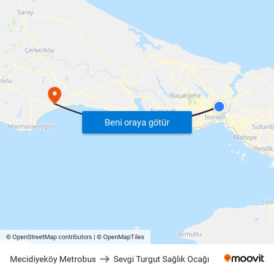 Mecidiyeköy Metrobus to Sevgi Turgut Sağlık Ocağı map