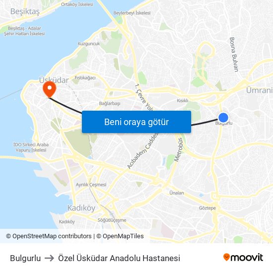 Bulgurlu to Özel Üsküdar Anadolu Hastanesi map