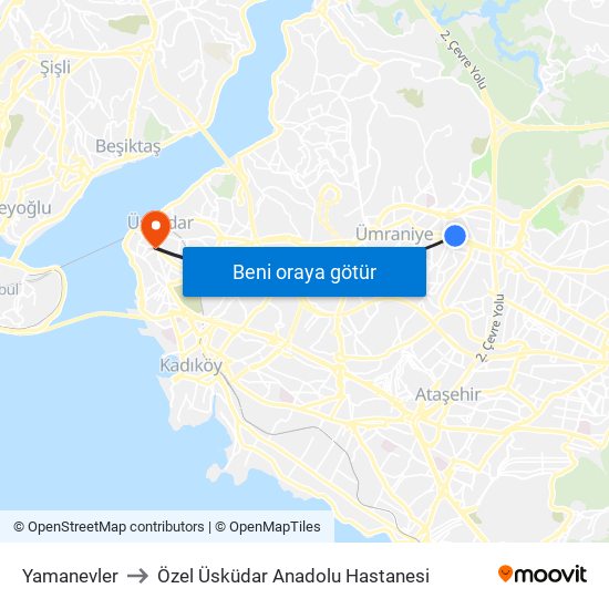 Yamanevler to Özel Üsküdar Anadolu Hastanesi map