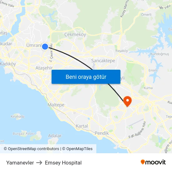 Yamanevler to Emsey Hospital map