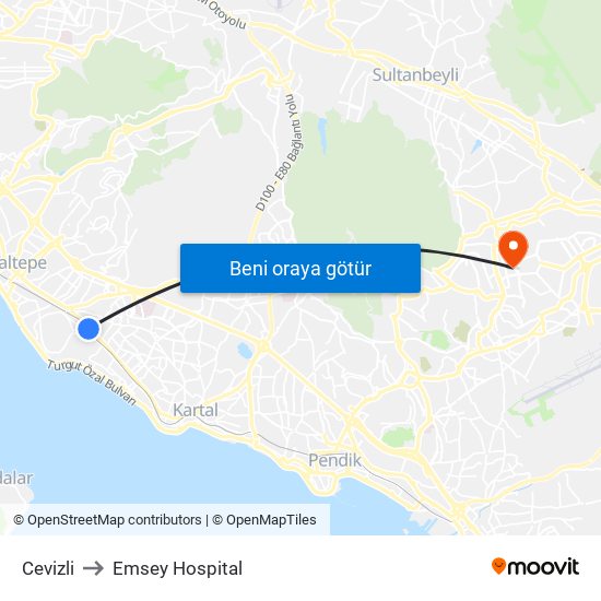 Cevizli to Emsey Hospital map