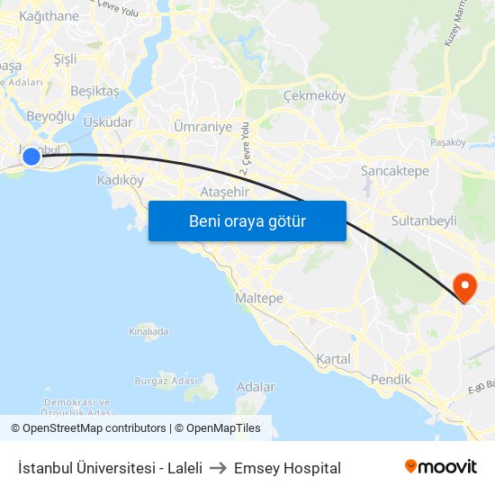 İstanbul Üniversitesi - Laleli to Emsey Hospital map