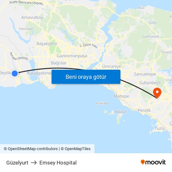 Güzelyurt to Emsey Hospital map