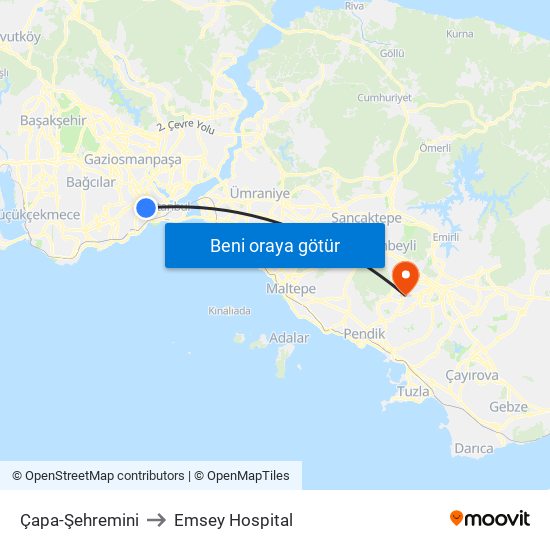 Çapa-Şehremini to Emsey Hospital map