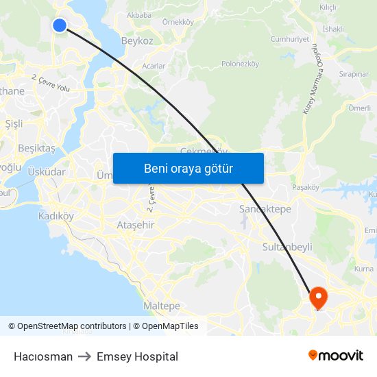 Hacıosman to Emsey Hospital map