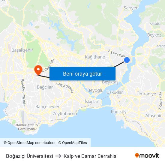 Boğaziçi Üniversitesi to Kalp ve Damar Cerrahisi map