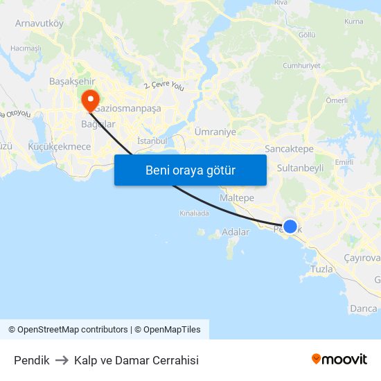 Pendik to Kalp ve Damar Cerrahisi map
