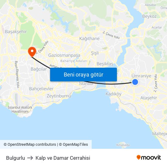 Bulgurlu to Kalp ve Damar Cerrahisi map