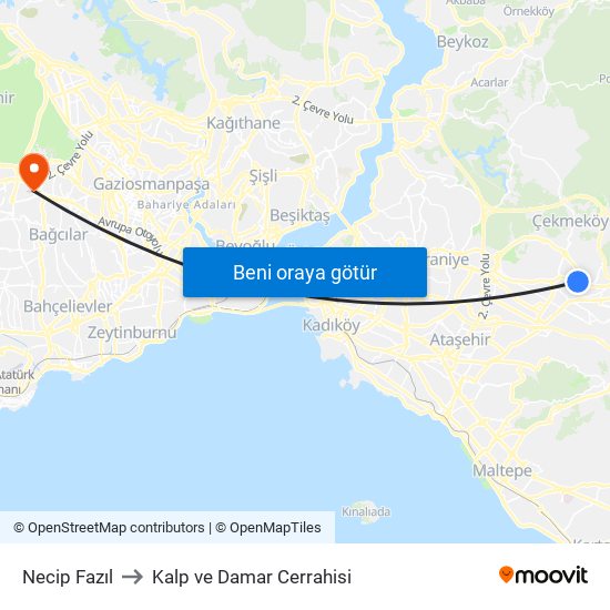 Necip Fazıl to Kalp ve Damar Cerrahisi map