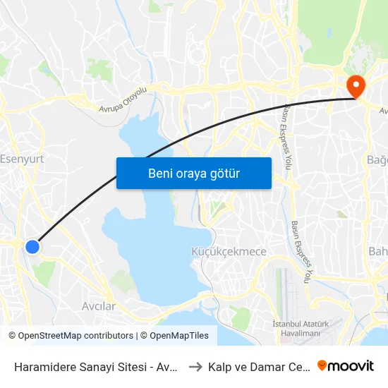 Haramidere Sanayi Sitesi - Avcılar Yönü to Kalp ve Damar Cerrahisi map