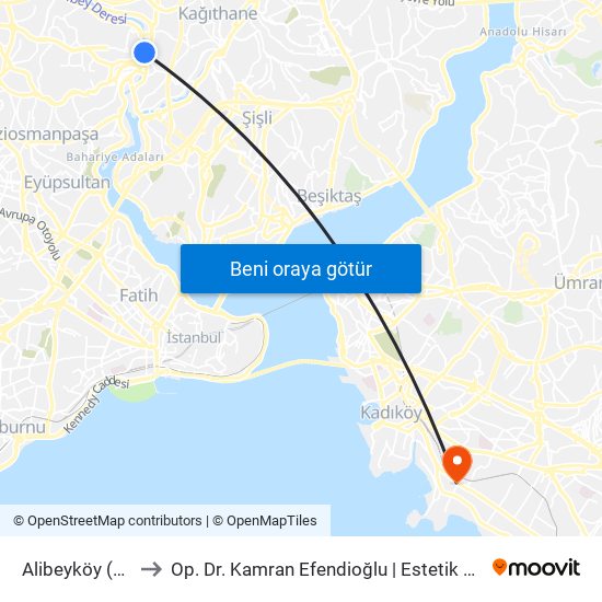 Alibeyköy (M7) to Op. Dr. Kamran Efendioğlu | Estetik Cerrahi map
