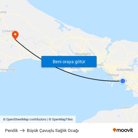 Pendik to Büyük Çavuşlu Sağlık Ocağı map