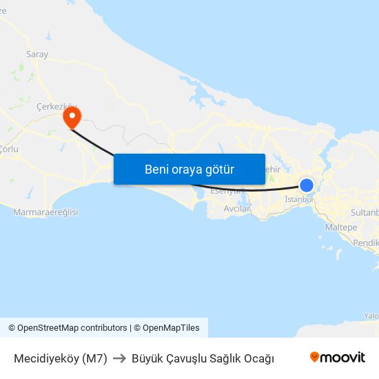 Mecidiyeköy (M7) to Büyük Çavuşlu Sağlık Ocağı map