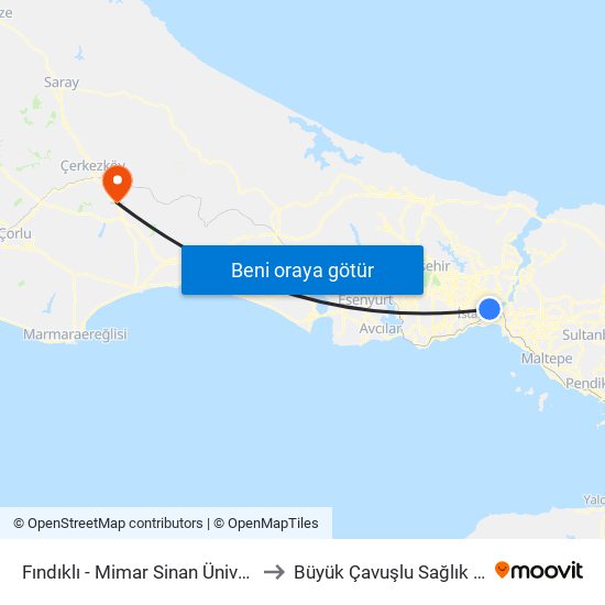 Fındıklı - Mimar Sinan Üniversitesi to Büyük Çavuşlu Sağlık Ocağı map