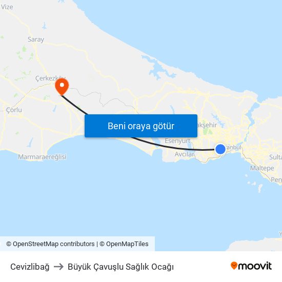 Cevizlibağ to Büyük Çavuşlu Sağlık Ocağı map