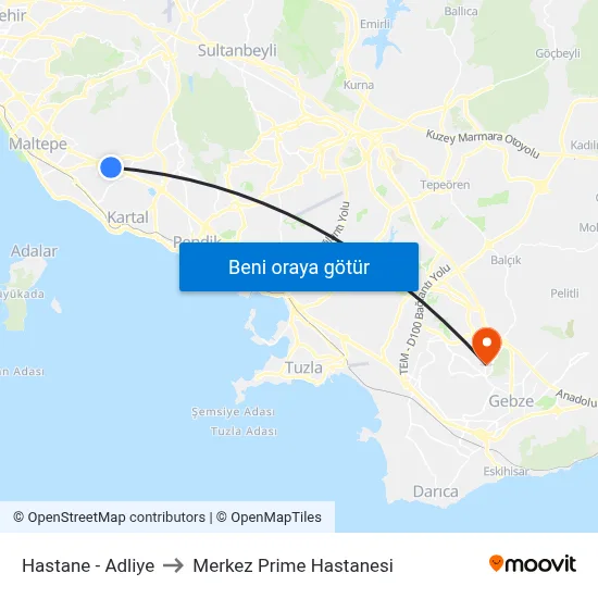 Hastane - Adliye to Merkez Prime Hastanesi map