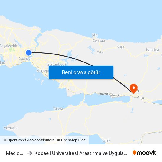 Mecidiyeköy (M7) to Kocaeli Universitesi Arastirma ve Uygulama Hastanesi Gogus-Kalp-Damar Cerrahi Yogun Bakim map