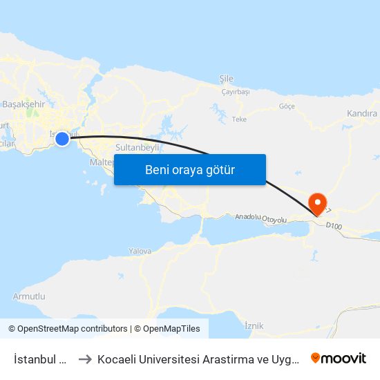 İstanbul Üniversitesi - Laleli to Kocaeli Universitesi Arastirma ve Uygulama Hastanesi Gogus-Kalp-Damar Cerrahi Yogun Bakim map