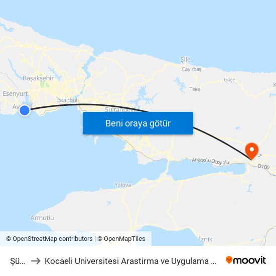 Şükrübey to Kocaeli Universitesi Arastirma ve Uygulama Hastanesi Gogus-Kalp-Damar Cerrahi Yogun Bakim map