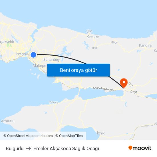 Bulgurlu to Erenler Akçakoca Sağlık Ocağı map