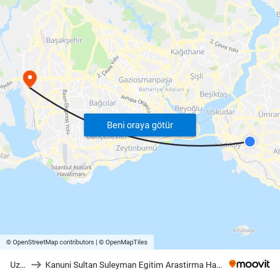 Uzunçayır to Kanuni Sultan Suleyman Egitim Arastirma Hastanesi Anestezi Ve Reanimasyon Yoğun Bakım Ünitesi map