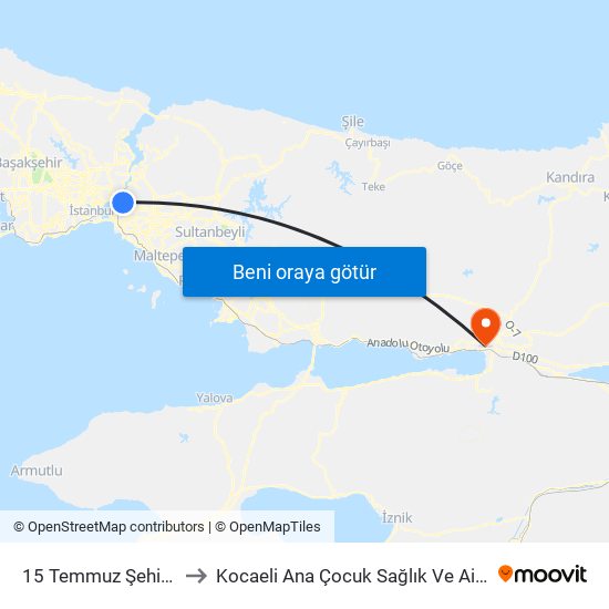 15 Temmuz Şehitler Köprüsü to Kocaeli Ana Çocuk Sağlık Ve Aile Planlama Merkezi map