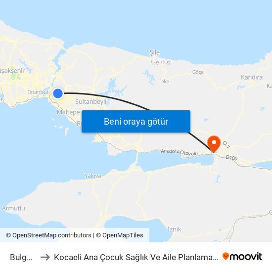 Bulgurlu to Kocaeli Ana Çocuk Sağlık Ve Aile Planlama Merkezi map