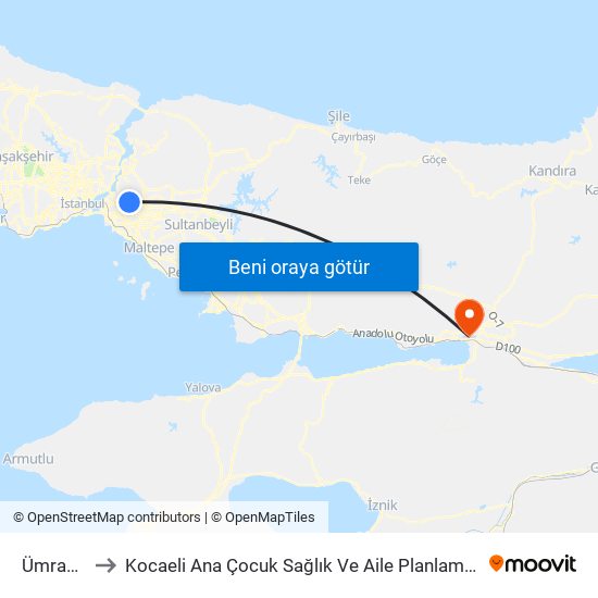 Ümraniye to Kocaeli Ana Çocuk Sağlık Ve Aile Planlama Merkezi map