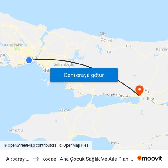 Aksaray (M1) to Kocaeli Ana Çocuk Sağlık Ve Aile Planlama Merkezi map