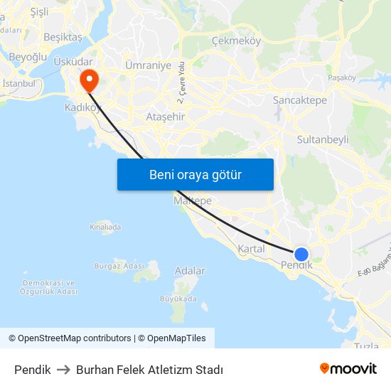 Pendik to Burhan Felek Atletizm Stadı map