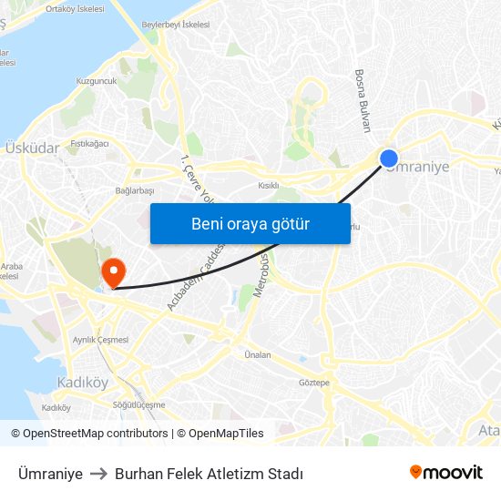 Ümraniye to Burhan Felek Atletizm Stadı map