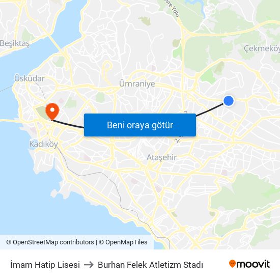 İmam Hatip Lisesi to Burhan Felek Atletizm Stadı map