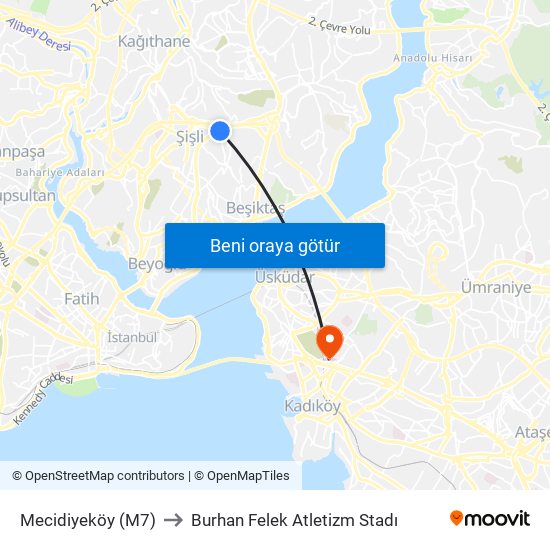 Mecidiyeköy (M7) to Burhan Felek Atletizm Stadı map