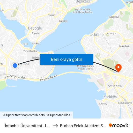 İstanbul Üniversitesi - Laleli to Burhan Felek Atletizm Stadı map