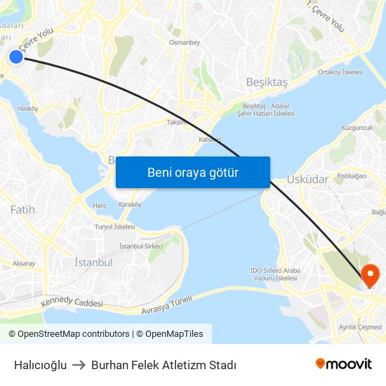 Halıcıoğlu to Burhan Felek Atletizm Stadı map