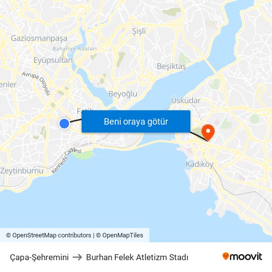 Çapa-Şehremini to Burhan Felek Atletizm Stadı map