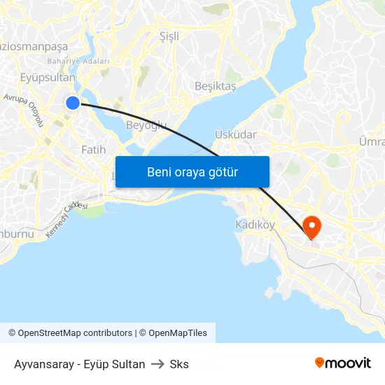 Ayvansaray - Eyüp Sultan to Sks map