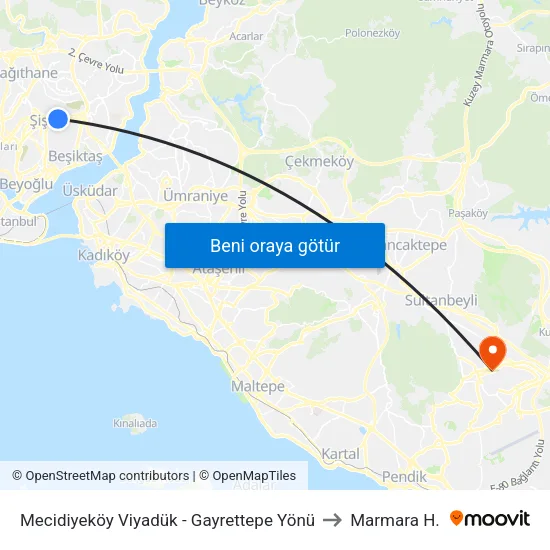 Mecidiyeköy Viyadük - Gayrettepe Yönü to Marmara H. map