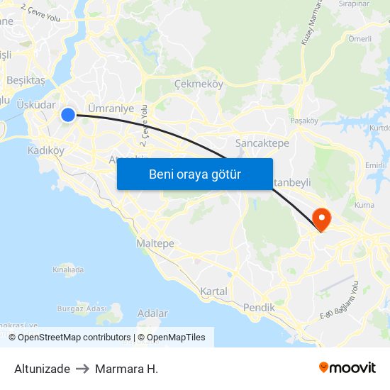 Altunizade to Marmara H. map