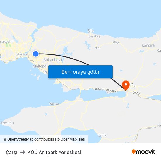 Çarşı to KOÜ Anıtpark Yerleşkesi map