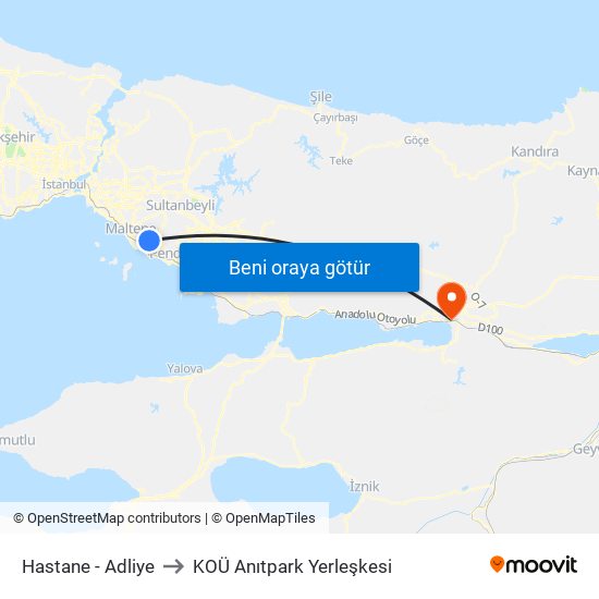 Hastane - Adliye to KOÜ Anıtpark Yerleşkesi map