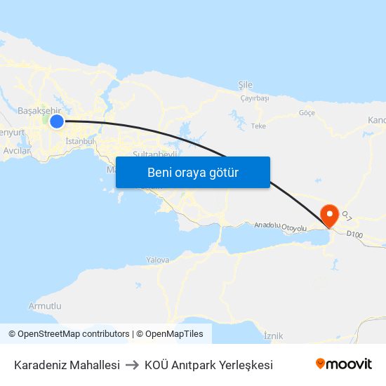 Karadeniz Mahallesi to KOÜ Anıtpark Yerleşkesi map