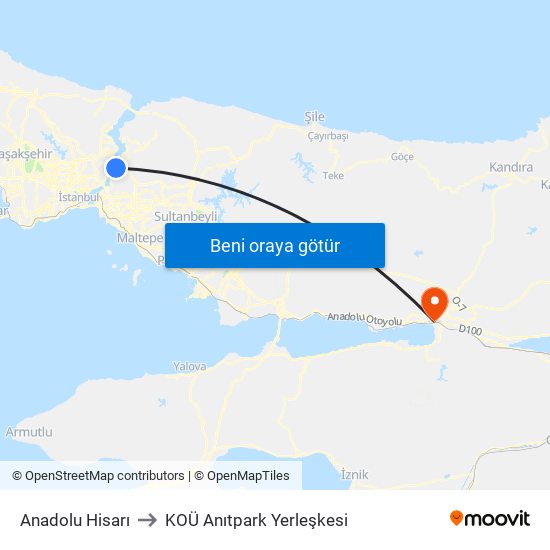 Anadolu Hisarı to KOÜ Anıtpark Yerleşkesi map