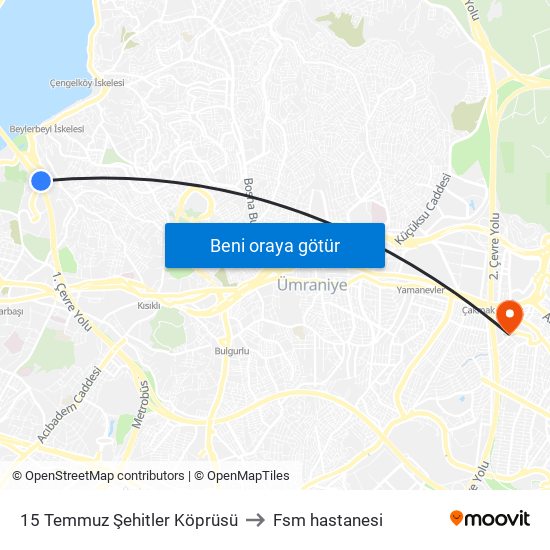 15 Temmuz Şehitler Köprüsü to Fsm hastanesi map